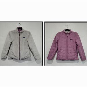 Patagonia Reversible Lavander Puffer Coat & Grey Fleece Size Kids XL or 14